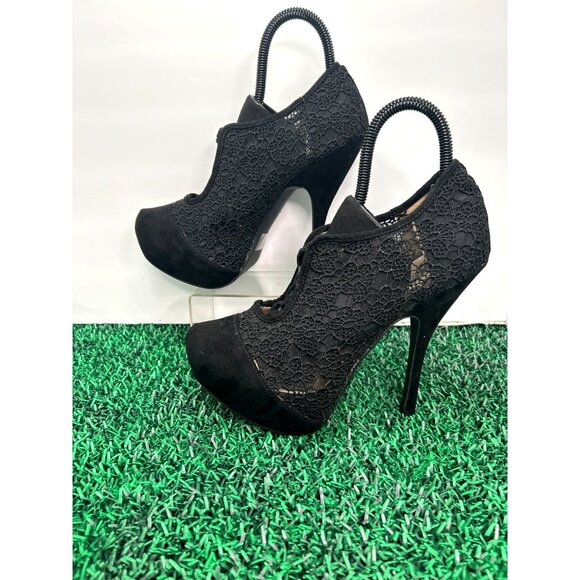 Quipid Black Lace Platform Booties 8.5 Whimsigoth Goth Gothic Witchy Lace - Picture 2 of 9